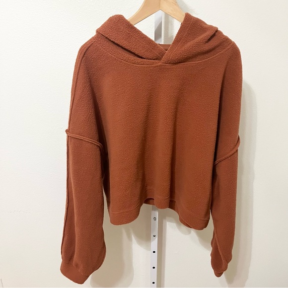 Double Zero Sweaters - NEW Sherpa Fleece Oversized Raw Edge Hoodie M/L Rust Brown Cozy‎ Comfy
